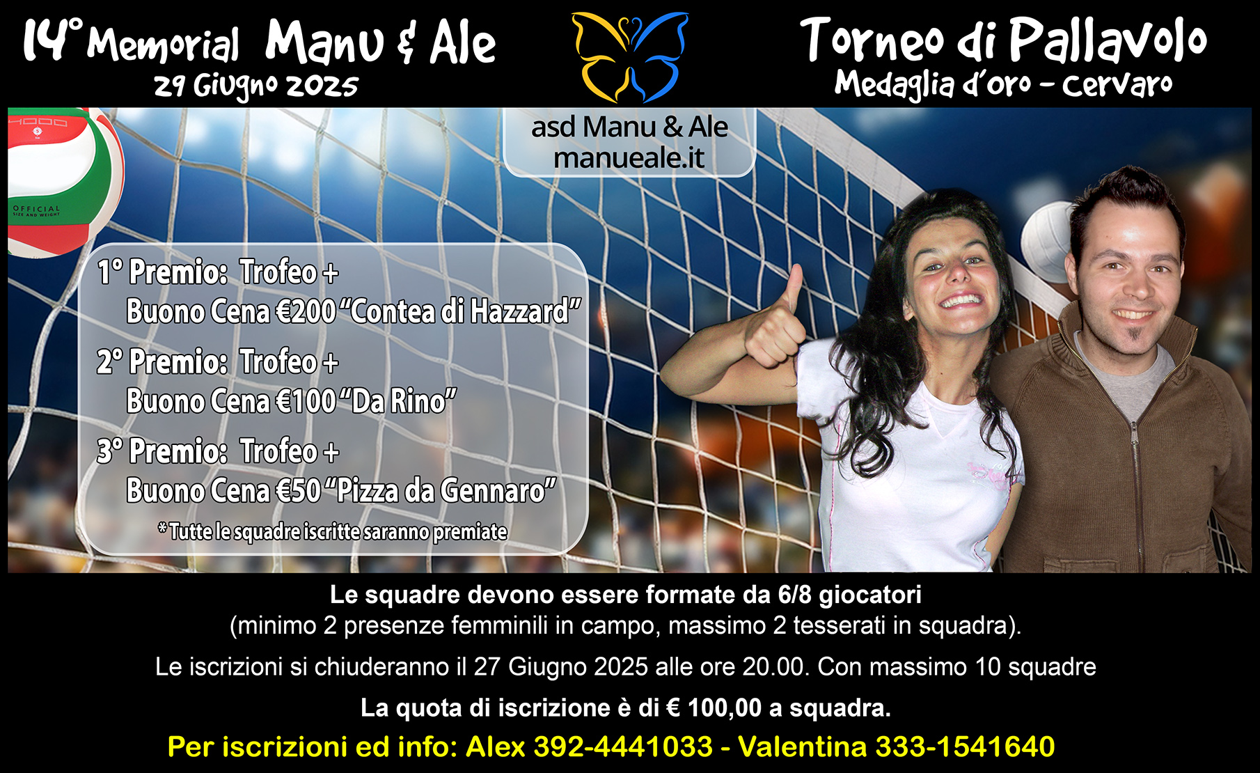 Cartellone Memorial Manu e Ale 2025 parte centrale