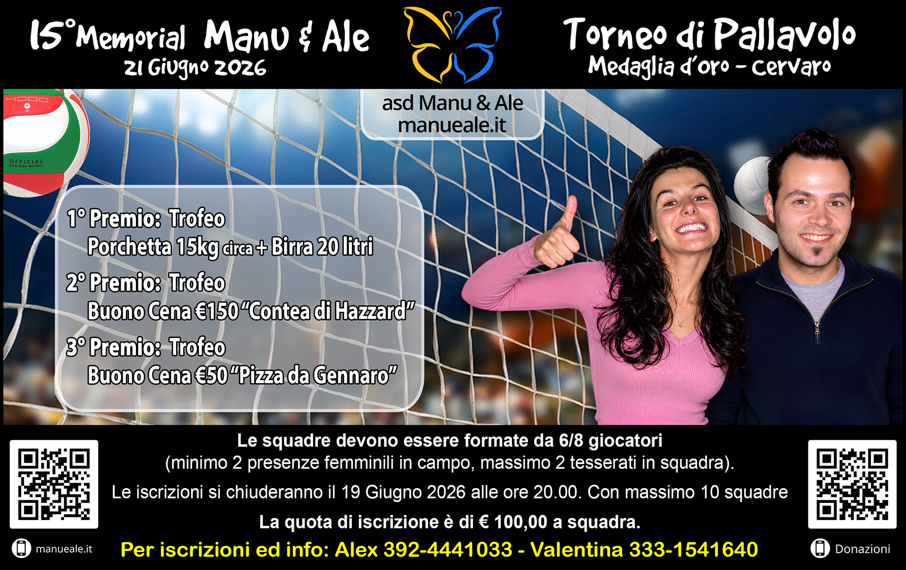 Cartellone 15 Memorial Manu e Ale 2026 parte centrale